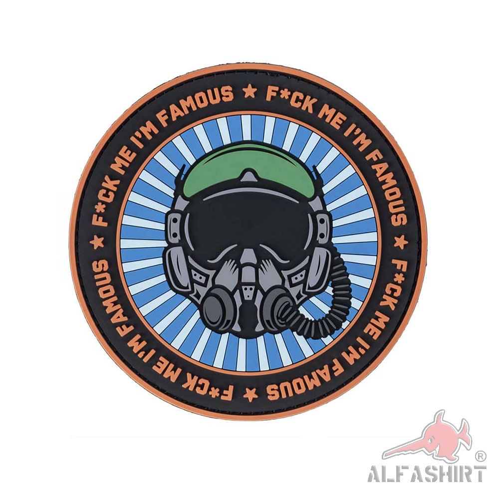 3D Patch Fuck me I'm famous Pilot Luftwaffe Helm Aufnäher Karneval 10x10cm 43645