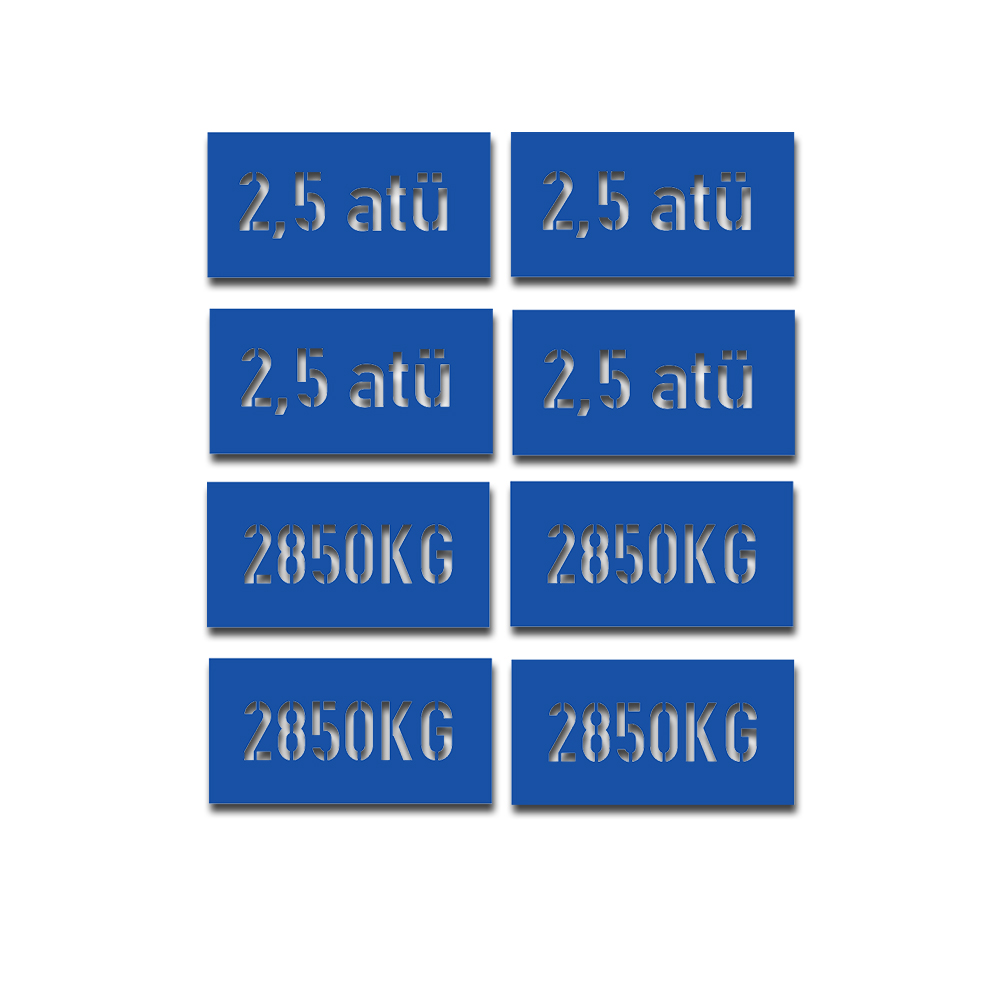 Lackierschablone 2,5 atü Reifendruck Set + 2850kg Aufkleber 8x 6x2cm A4987
