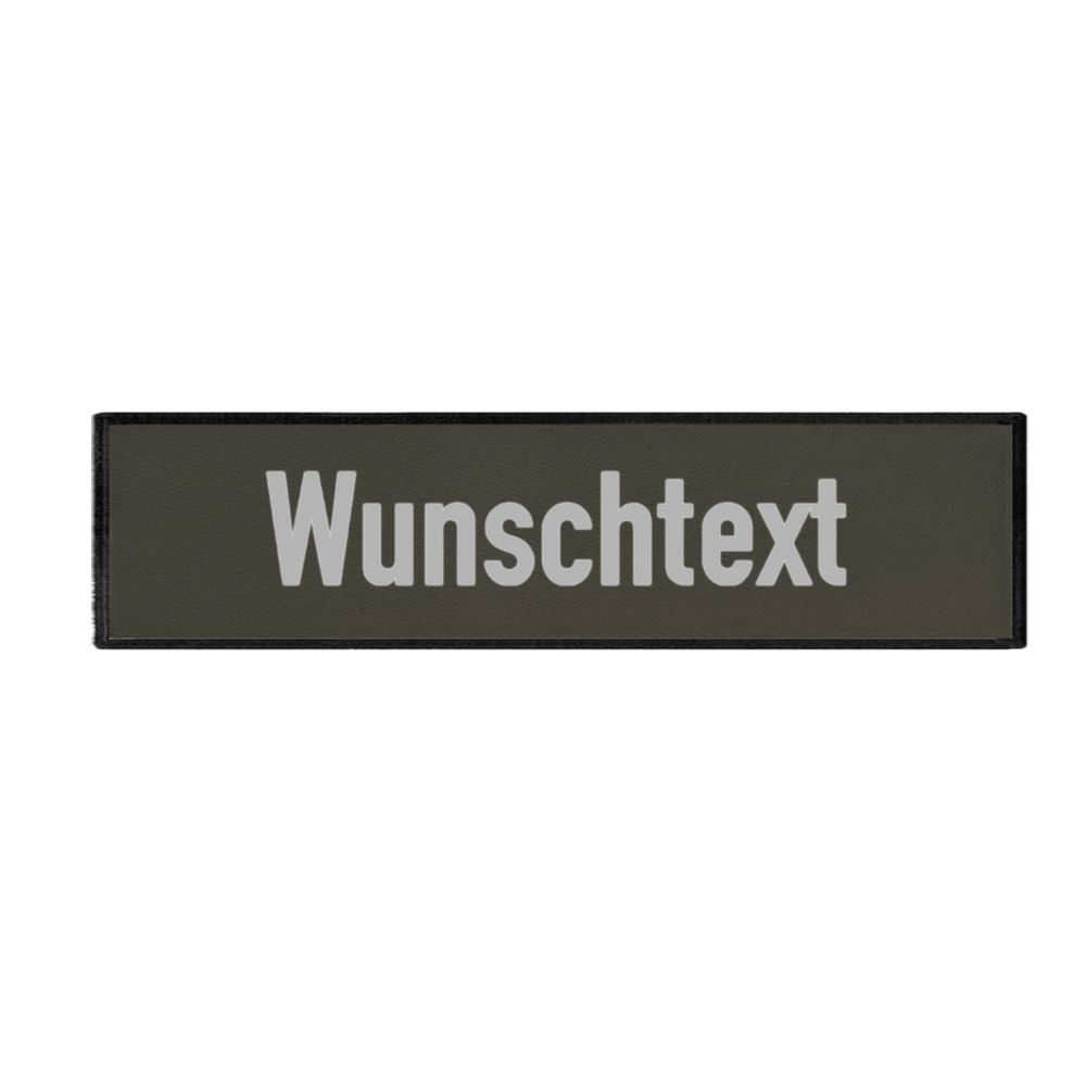 Rückenpatch 28x7cm Wunschtext Steingrau Oliv Silber Reflektierend Jacke #46269