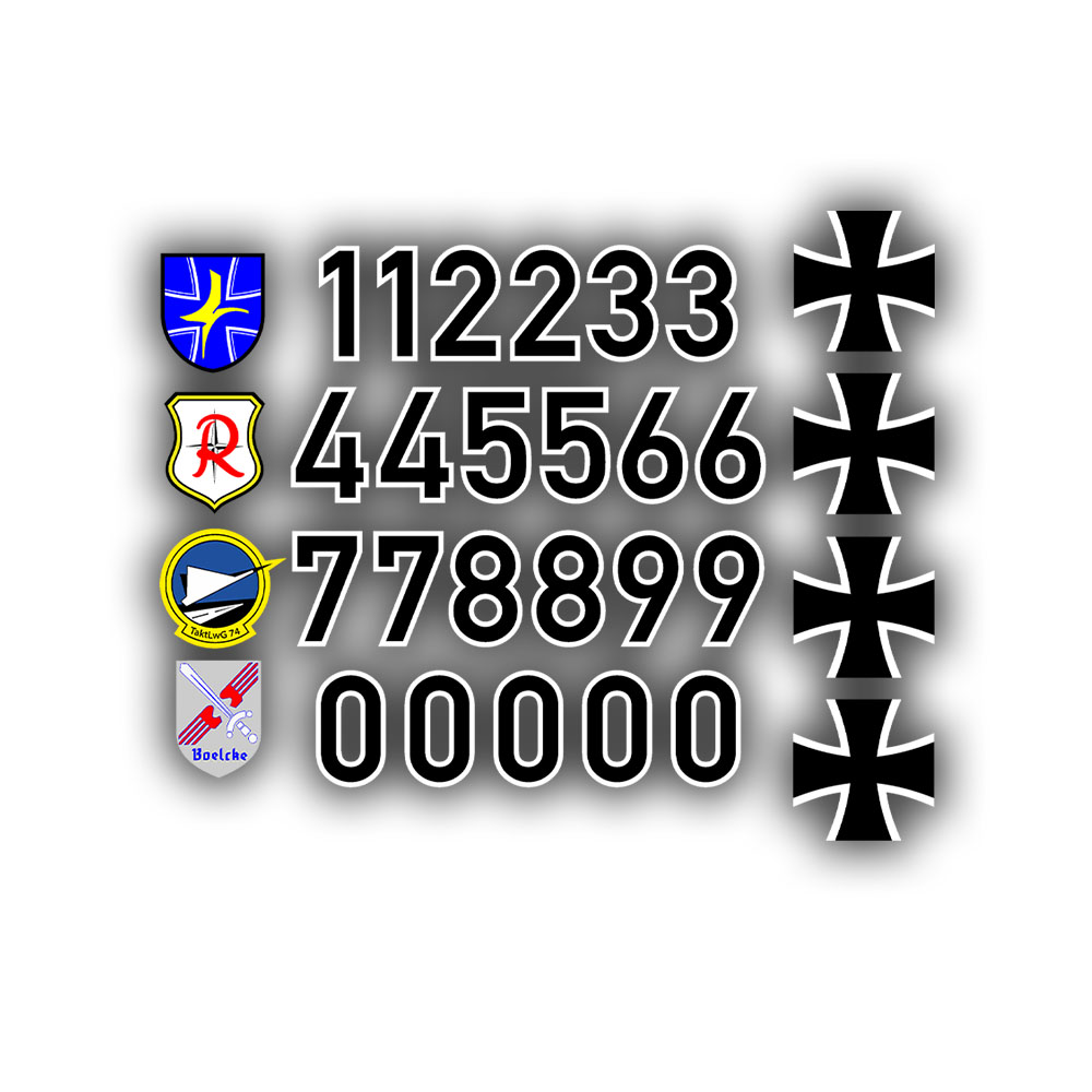 Aufkleber Set Modellbau Luftwaffe Kennung 5cm Wappen BW Kreuz 6cm #A7466
