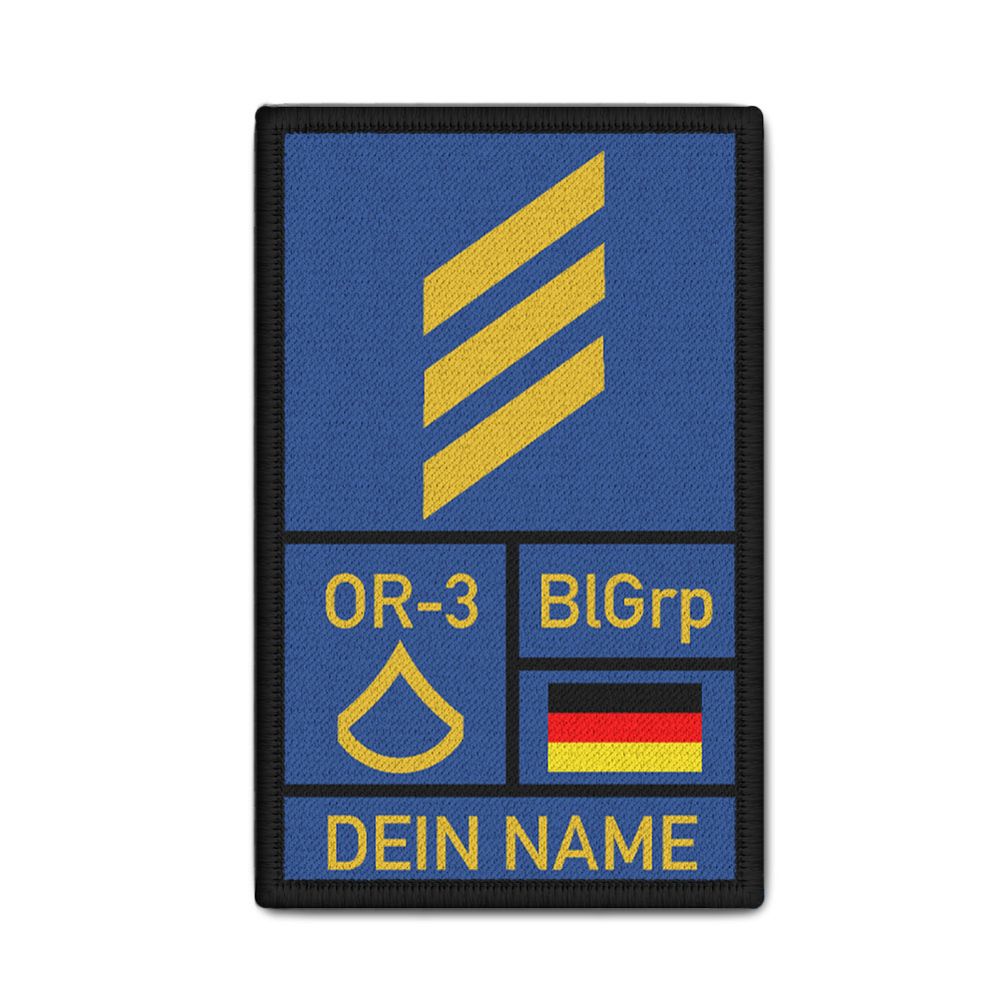 Rank Patch 9,8x6cm Dienstrang mit Namen Personalisiert Blutgruppe Nato BW #39318