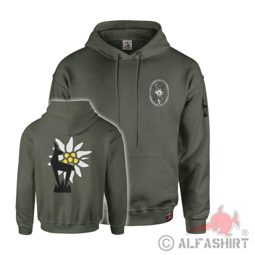 Hoodie Chamois and Horrido Mountain Infantry Capricorn Edelweiss Coat of Arms Badge #45322
