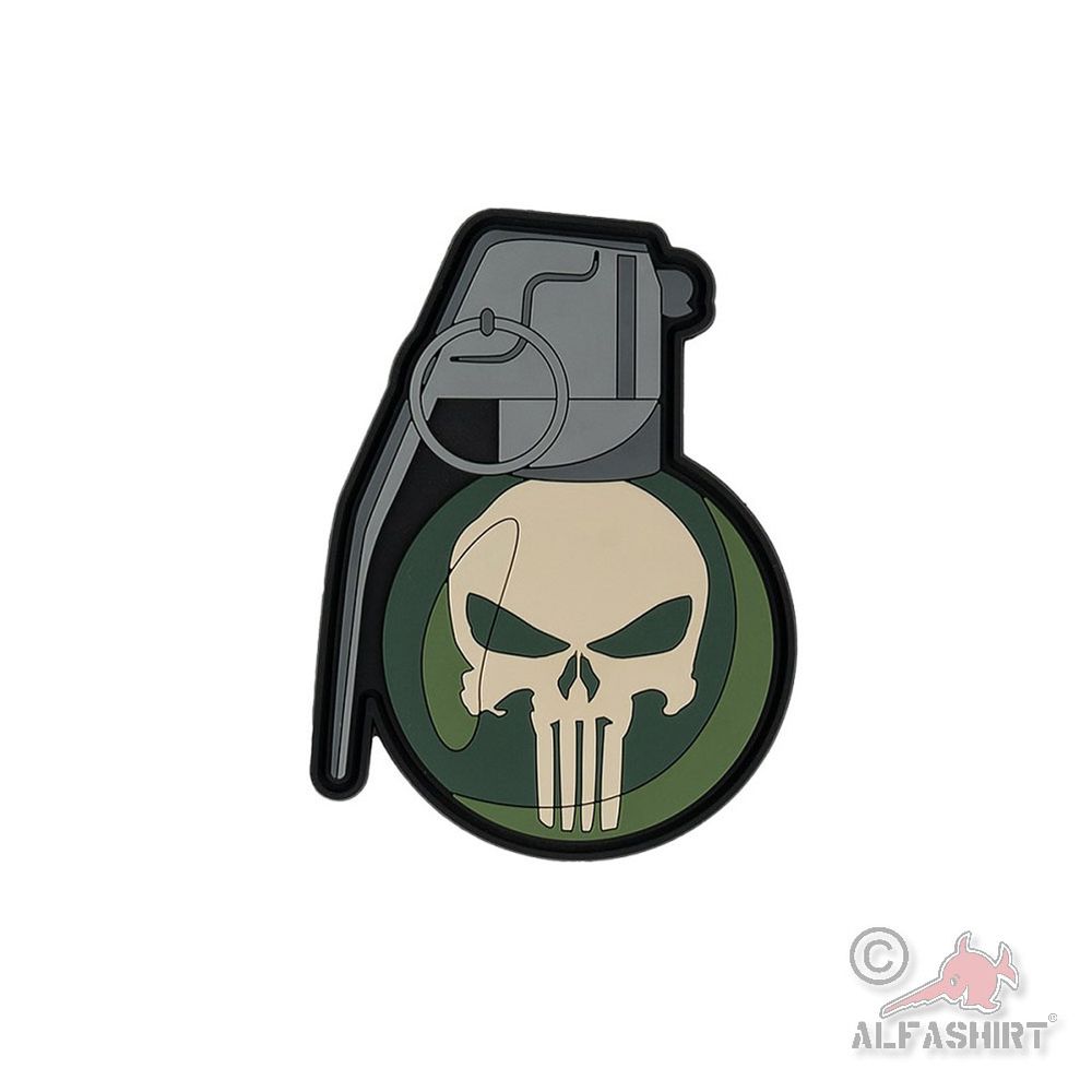 3D Rubber Patch 8.5x6.3cm Grenade Skull Death's Head Infidel #45784