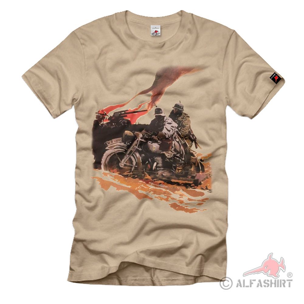 Wh Kradschützen Krad Melder Bild Zeichnung Solo Motorrad - T Shirt #38265