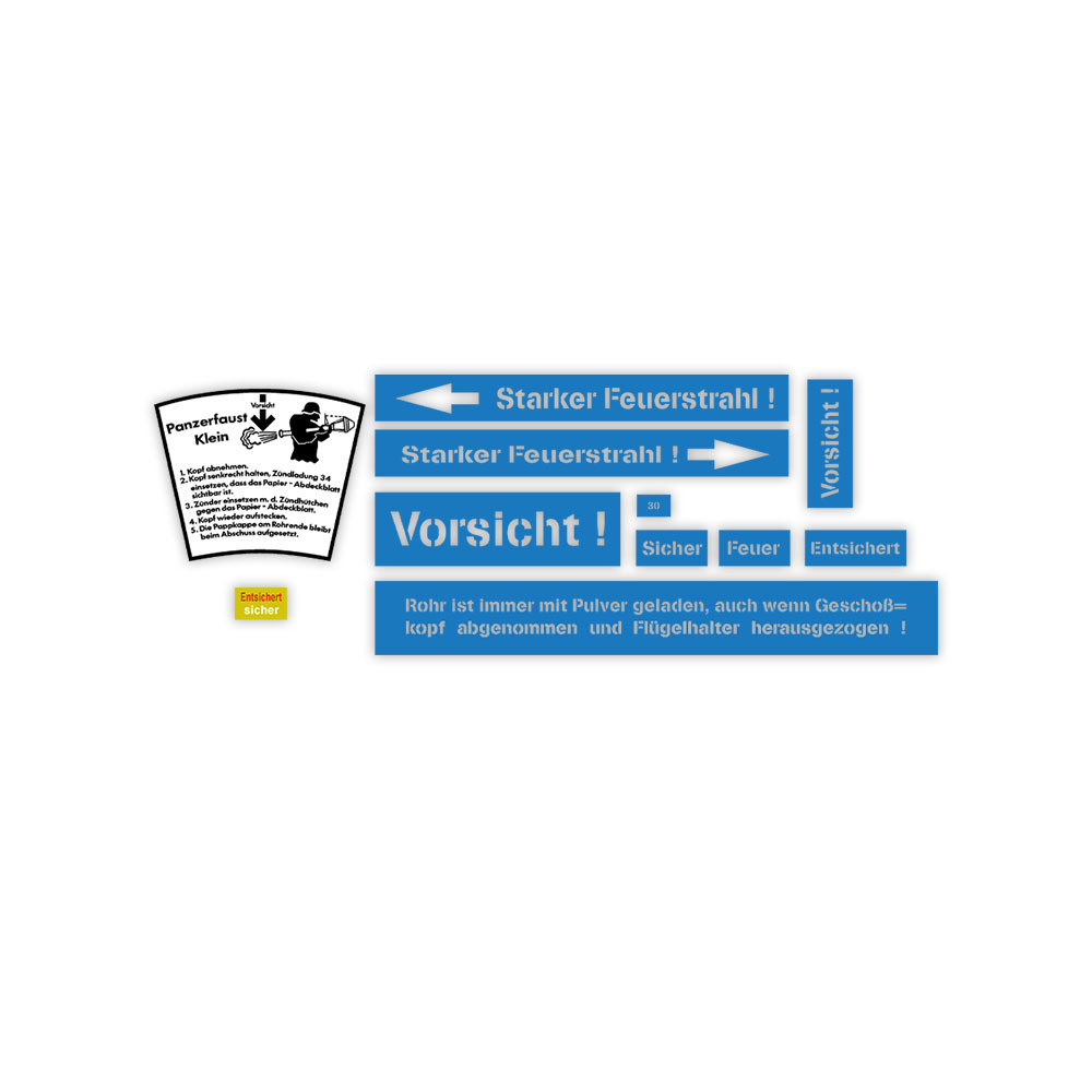 Sticker und Schablonen Set Panzerfaust 30 WH Reaktion Panzerabwehr  #A6169