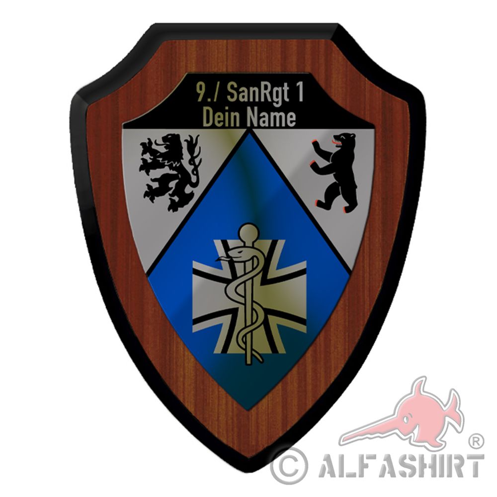 Wappenschild / Wandschild - 9 SanRgt 1 personalisiert Wunschtext Sanitäts #41010