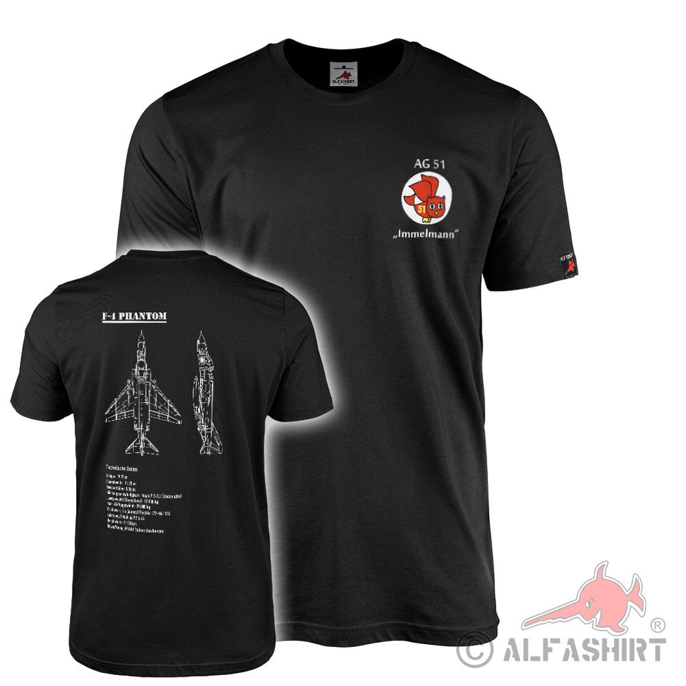 T-Shirt Ag51 Immelmann Reconnaissance Squadron F4 Phantom Fighter Jet Je#41768
