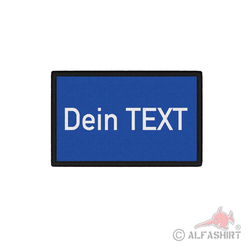 Patch 7,5x4,5cm BLAU Text personalisiert Aufnäher herstellen #37362