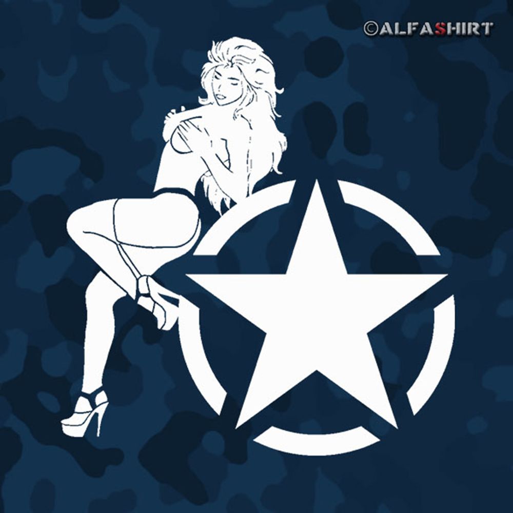 Aufkleber/Sticker Pin Up Girl Allied Star Militär Us Army Truck 20x18cm #A434