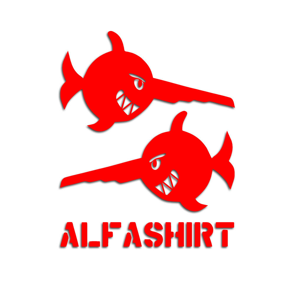 Evil swordfish in red submarine saw fish sticker car 2x 15x8cm #A5999