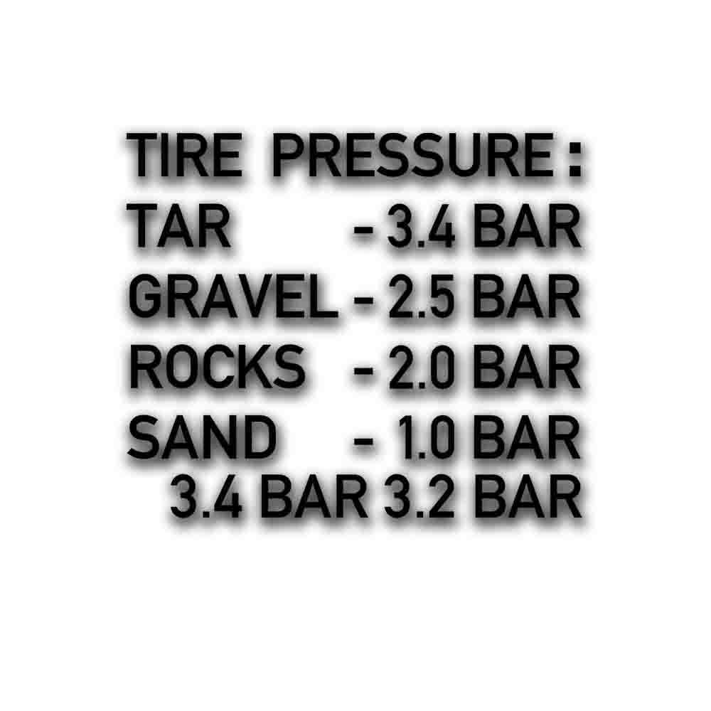 TIRE PRESSURE Tire pressure sticker TAR GRAVEL ROCKS SAND 15x10 cm # A5090