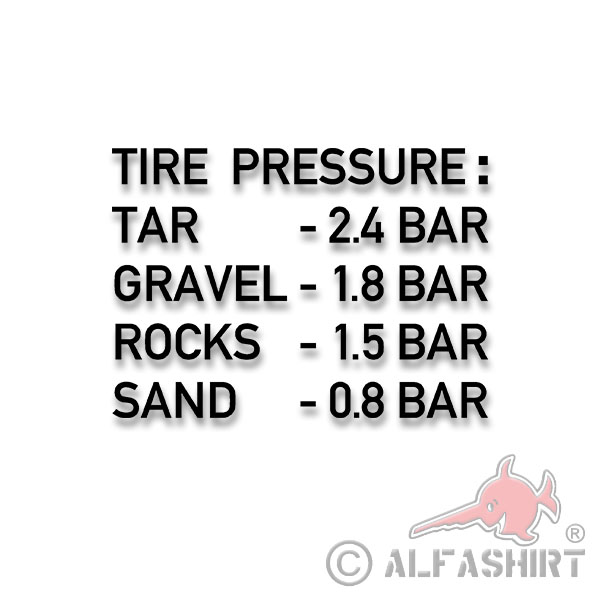 TIRE PRESSURE Reifendruck Aufkleber TAR GRAVEL ROCKS SAND 15x10  #A4402