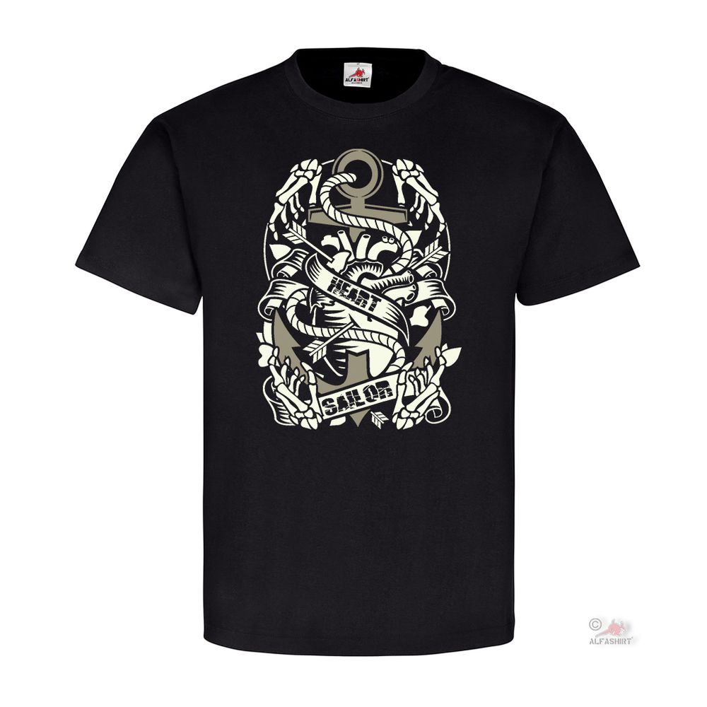 Heart and Sailor Sailor Ship Driver Heart Anchor Skull - T Shirt # 25782