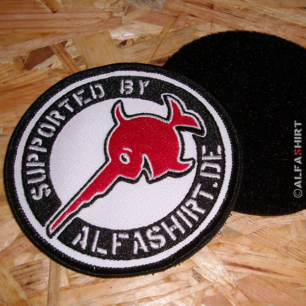 ALFASHIRT Patch-Fan Aufnäher mit Klett Plüsch gestickt Supported by Alfashirt 