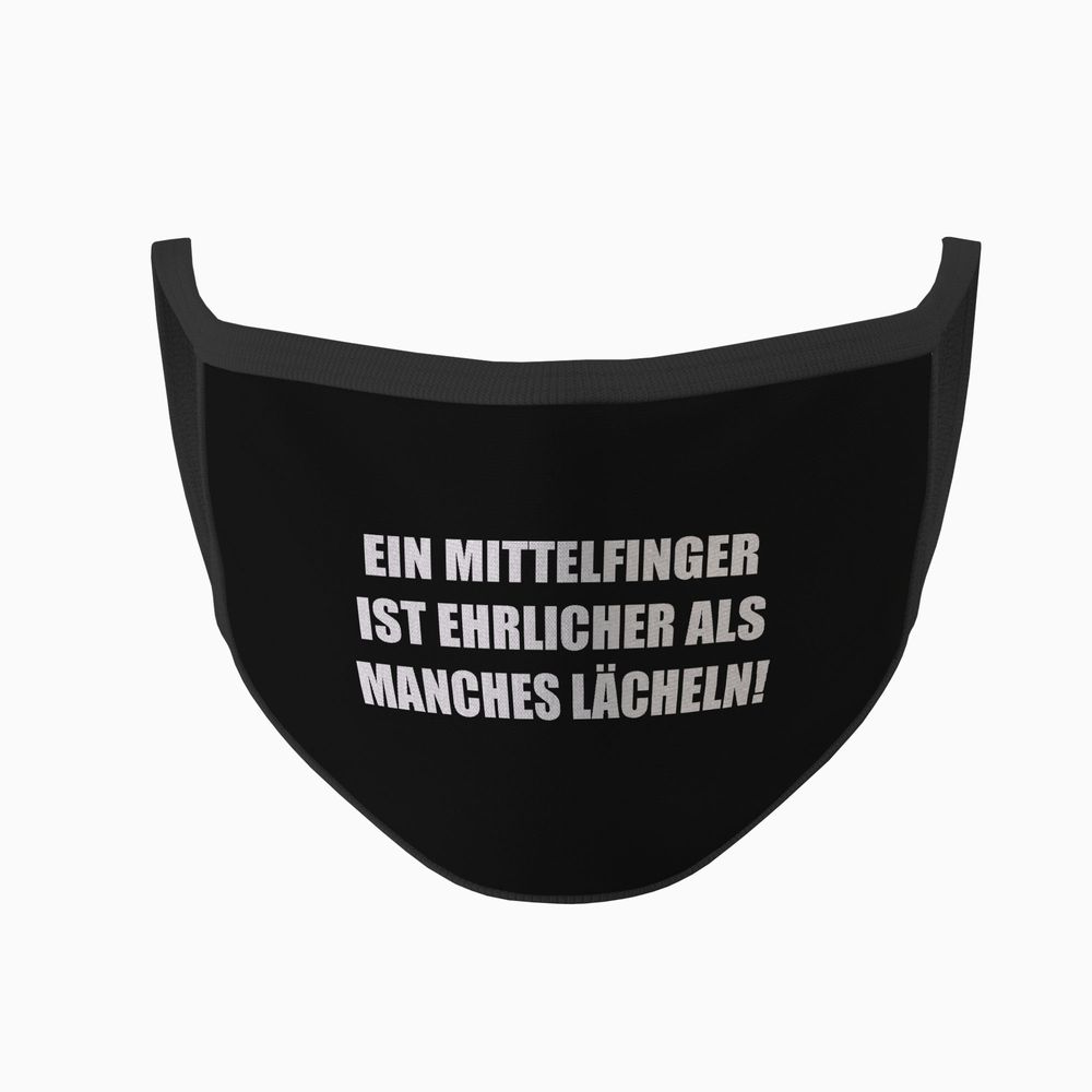Mundmaske MITTELFINGER Lächeln Spruch Fun Humor einkaufen bedruckt #34648