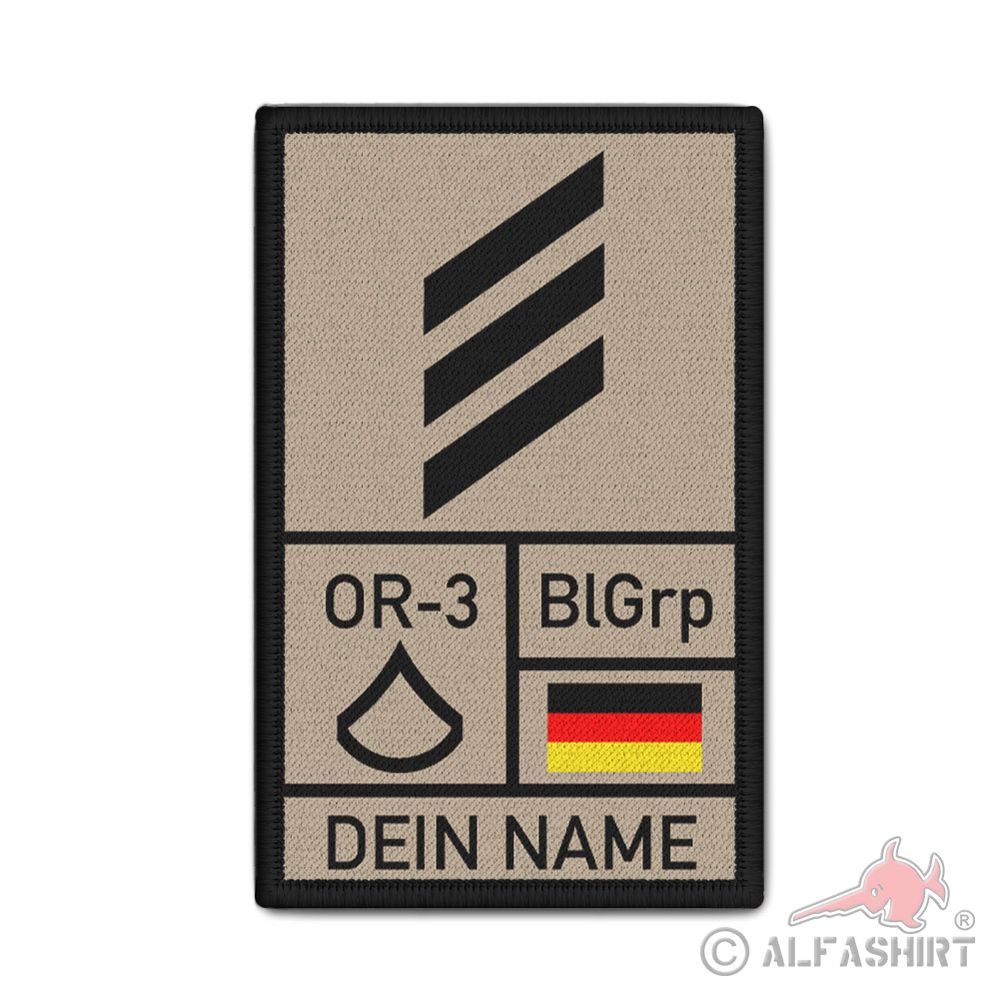 Rank Patch 9,8x6cm Dienstrang mit Namen Personalisiert Blutgruppe Nato #37726