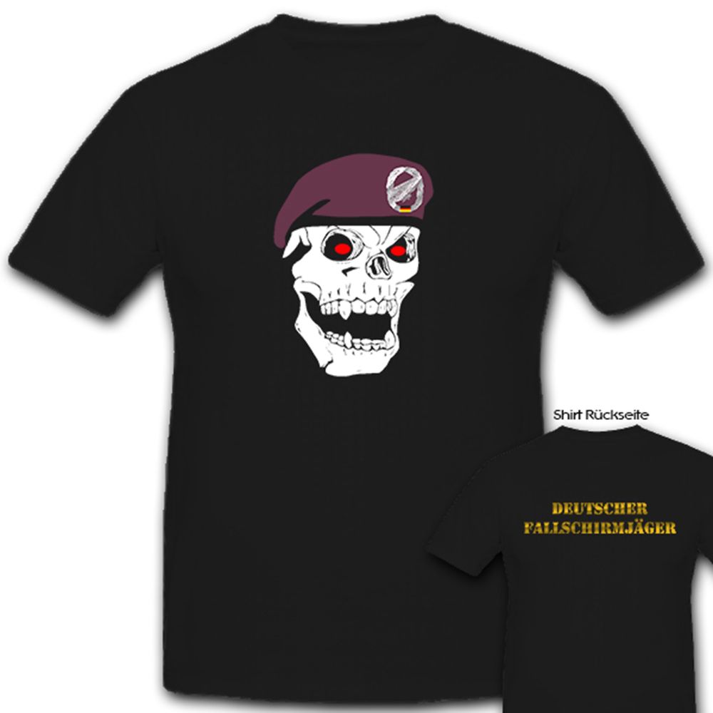 deutscher Fallschirmjäger skull Totenkopf Barett Barettabzeichen  T Shirt #5596