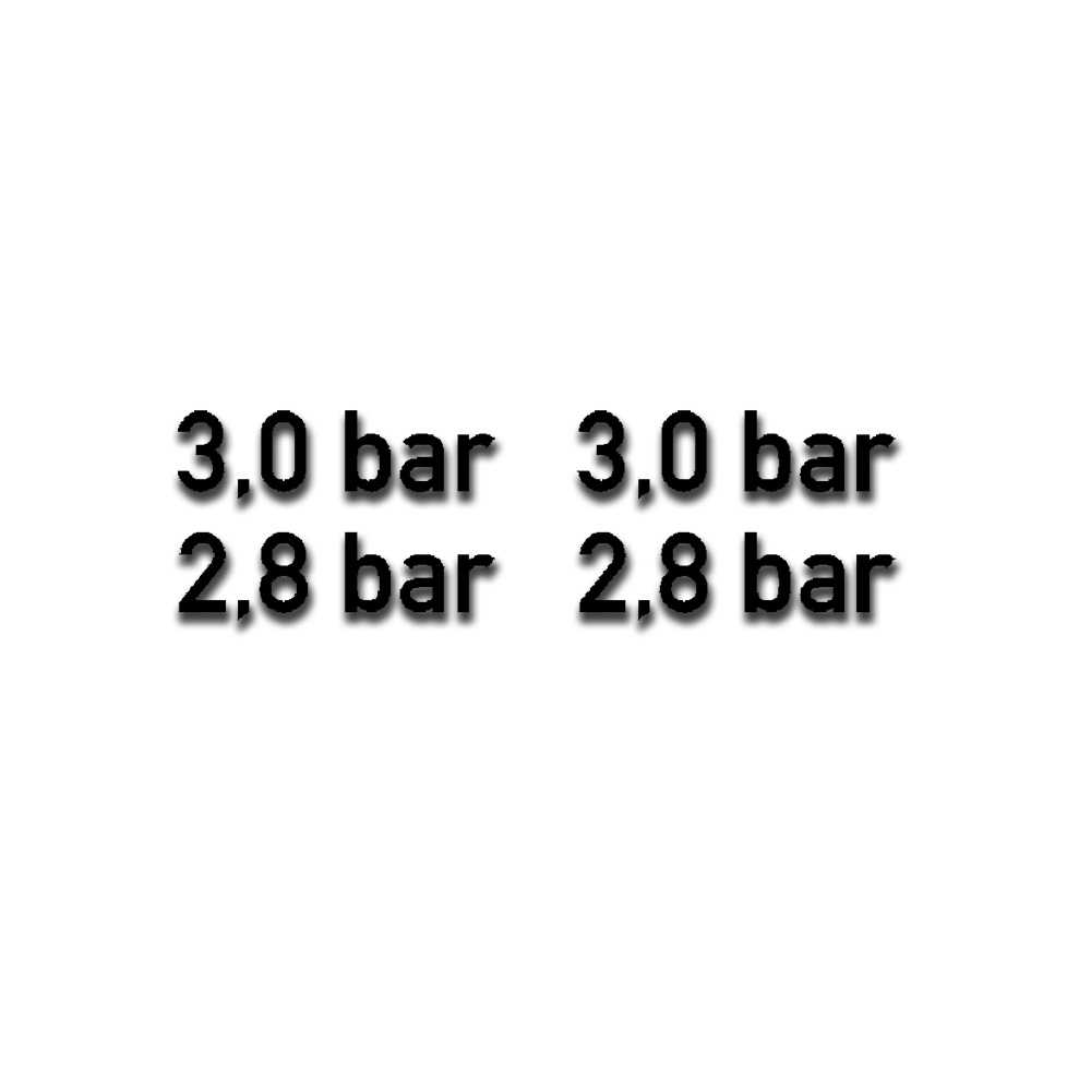 3,0 und 2,8 bar Reifendruck Aufkleber 1,5cm hoch schwarz matt Off-road A5375