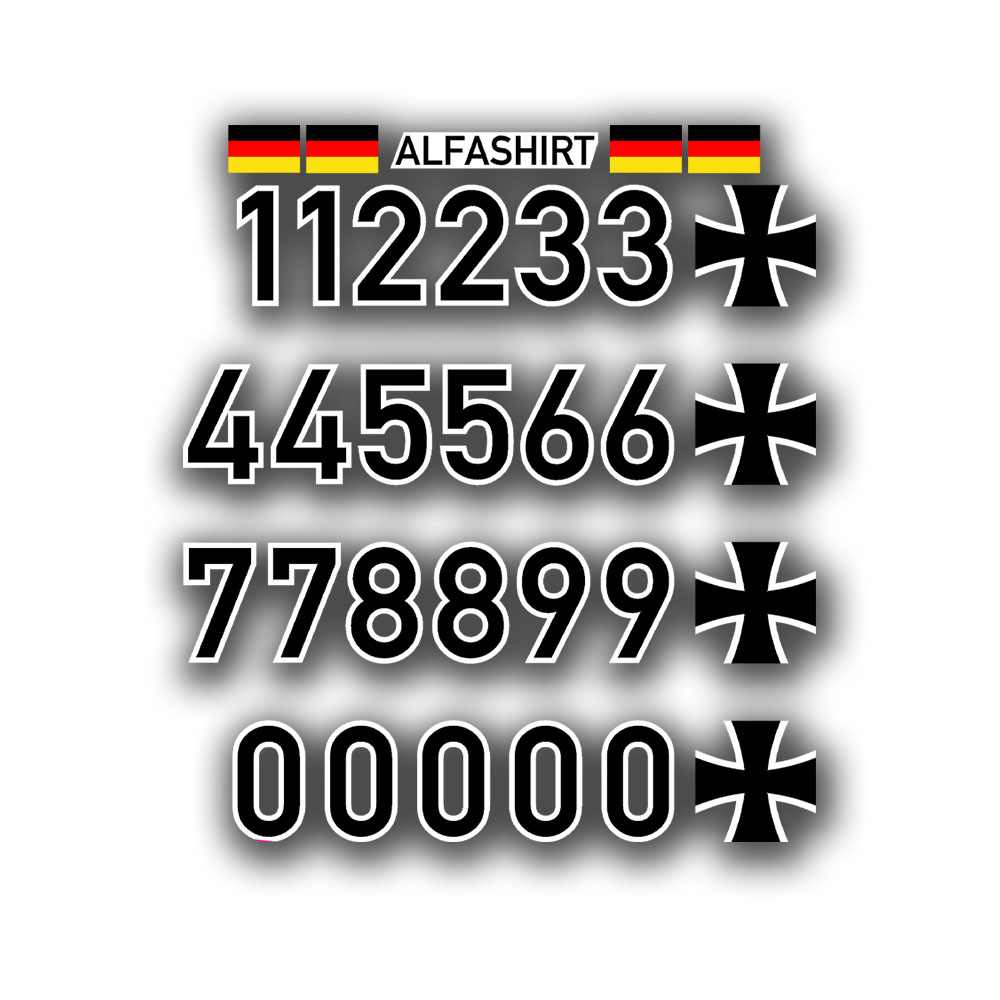 Aufkleber Luftfahrkennungs Set Schrifthöhe 2,5cm Zahlen BW DE #A7429