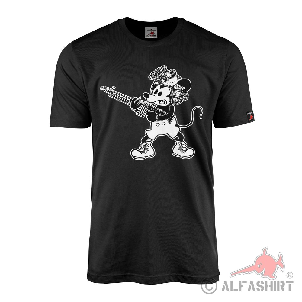 T-Shirt Tactical Mouse Steamboat Willie MG3 Soldier BW Walt Cartoon #44047