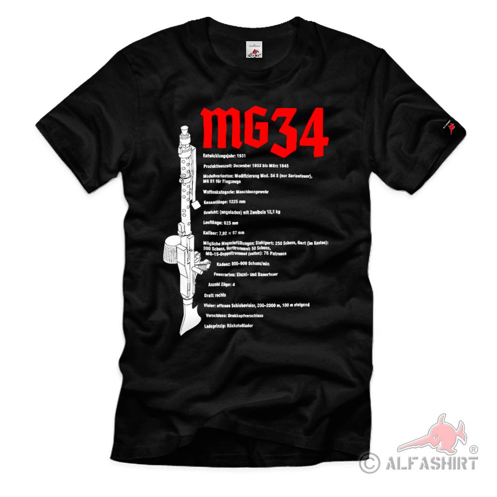 MG34 Specifications Machine Gun Caliber Cadence Deco T Shirt #40024