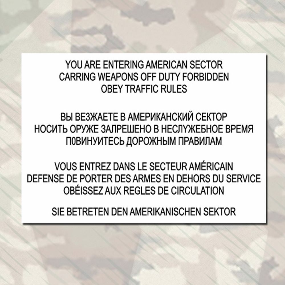 You enter the American Sector DDR Warning Sign Wall Decal 45x31cm A296
