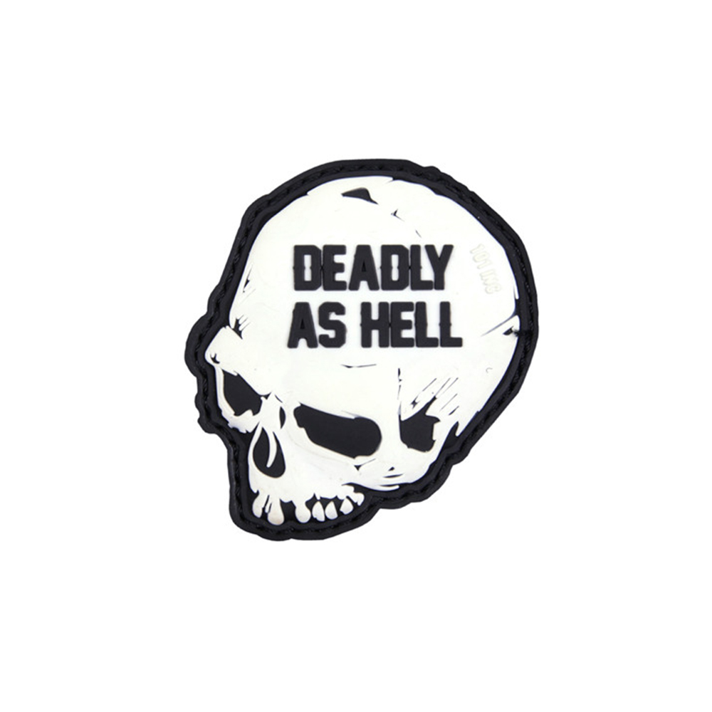 3D Rubber Deadly as Hell Patch Weiss Skull Militär Airsoft 5  x 5 cm#26930