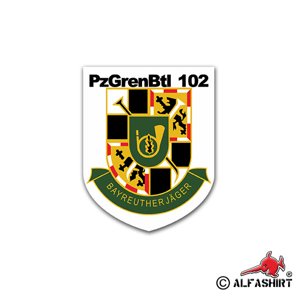 Aufkleber/Sticker PzGrenBtl 102 Panzergrenadier Bataillon Bayreuther 6x7cm A1415