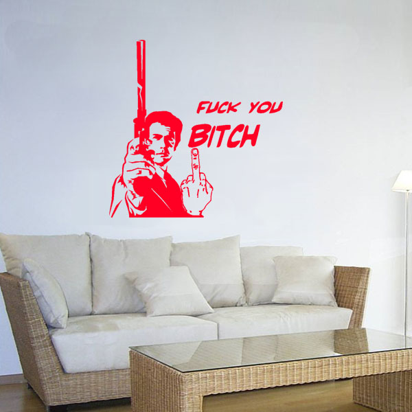 Fuck you B*tch Gun Pistole Fun Humor 50 x 50cm, rot Wandtattoo #4400
