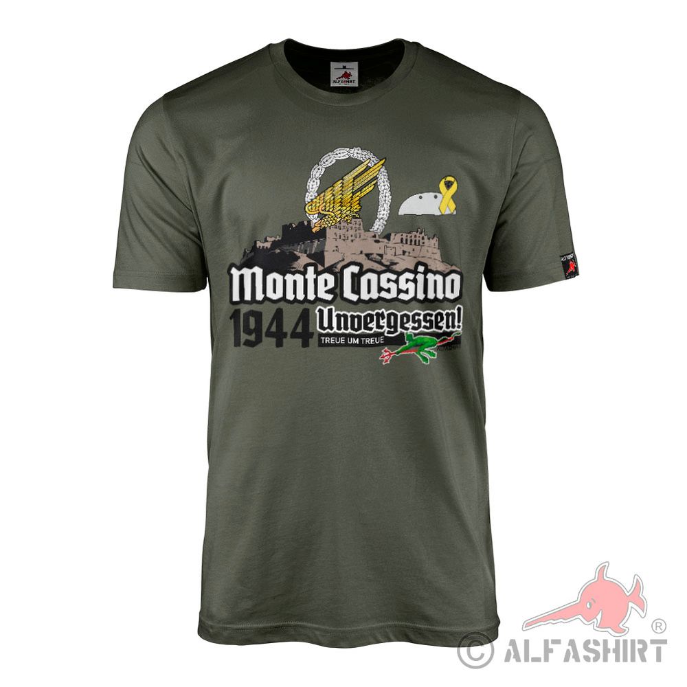 Fallschirmjäger Monte Cassino UNVERGESSEN 1944 Grüne Teufel T-Shirt #44279