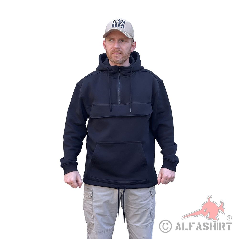 Tactical Outdoor Hoodie Sweatshirt schwarz mit Kapuze Brusttasche Kragen #44291 Tactical Outdoor Hoodie Sweatshirt schwarz mit Kapuze Brusttasche Kragen #44291