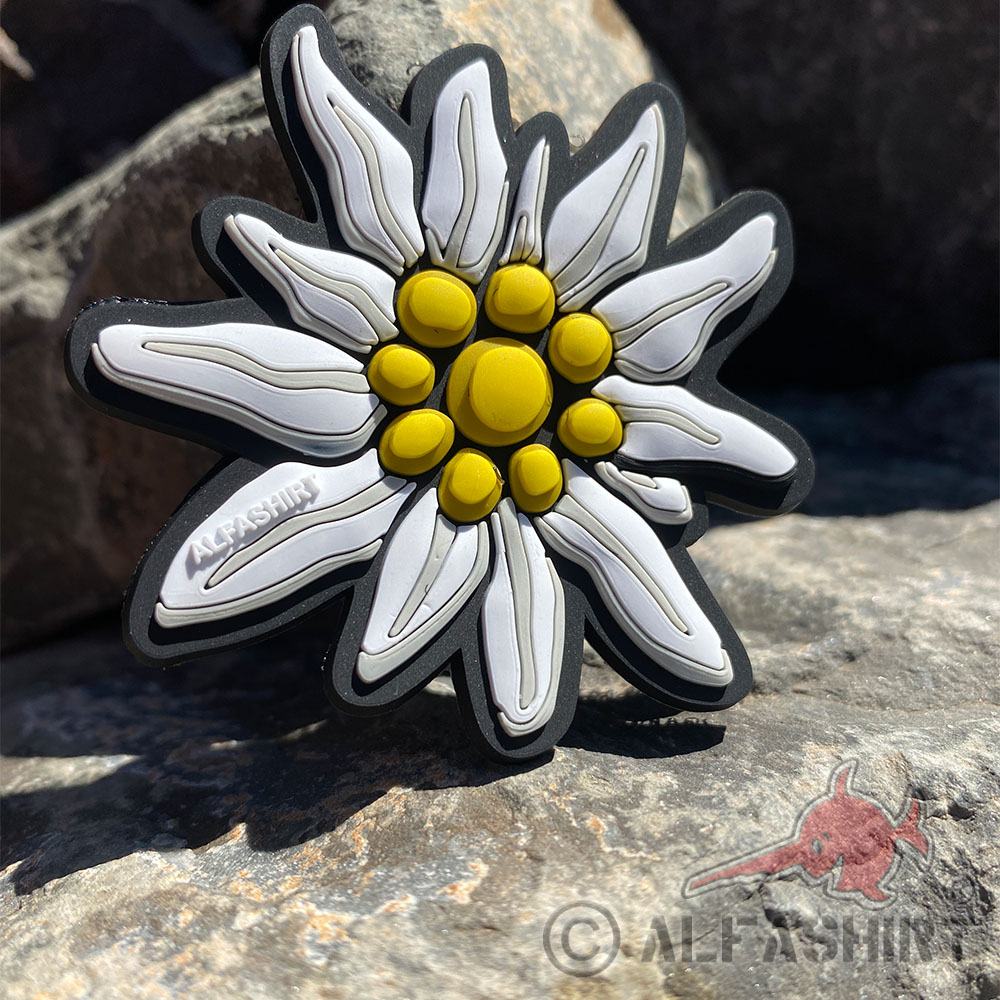 3D Rubber Edelweiss PVC Patch Premium Bayern Alpen Blume  6cm#37074