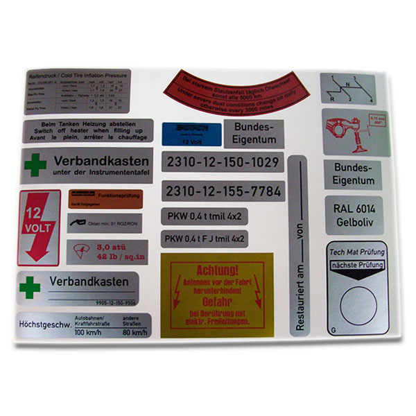 Sticker set for VW bucket 181 dashboard BW heater Ghia A3254