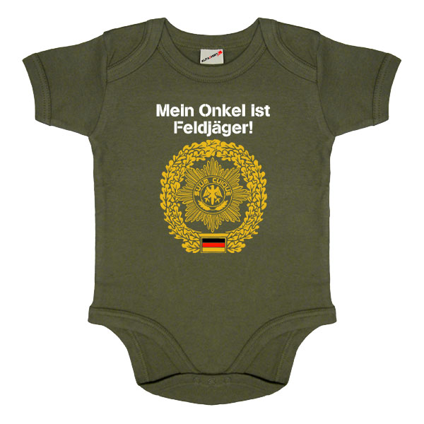 Babybody Strampler Oliv Feldjäger Barett Abzeichen Mein Onkel Geschenk  #46665