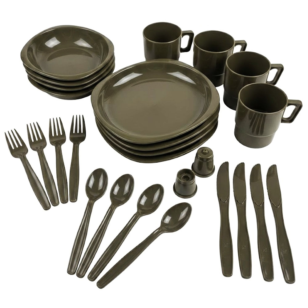 Camping-Geschirr Set Oliv 26 tlg. Essgeschirr Bruchfestes für 4 Personen #43348