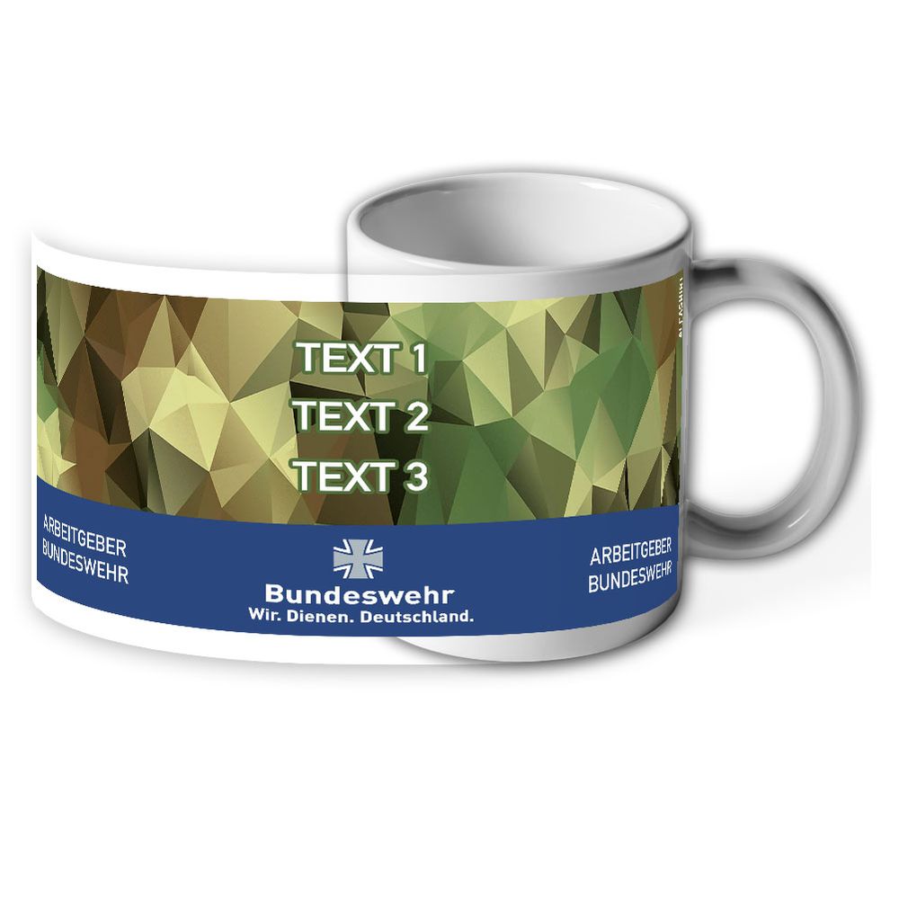 Tasse Polygon Arbeitgeber Bundeswehr Tarn Muster Name Text Andenken #40057