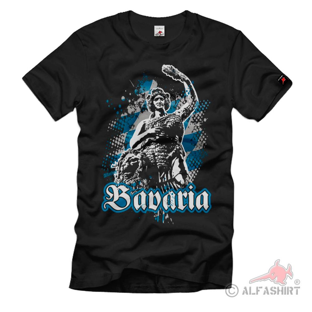 Bavaria-München Bayern Fahne Raute Göttin Statur Denkmal T-Shirt #40561