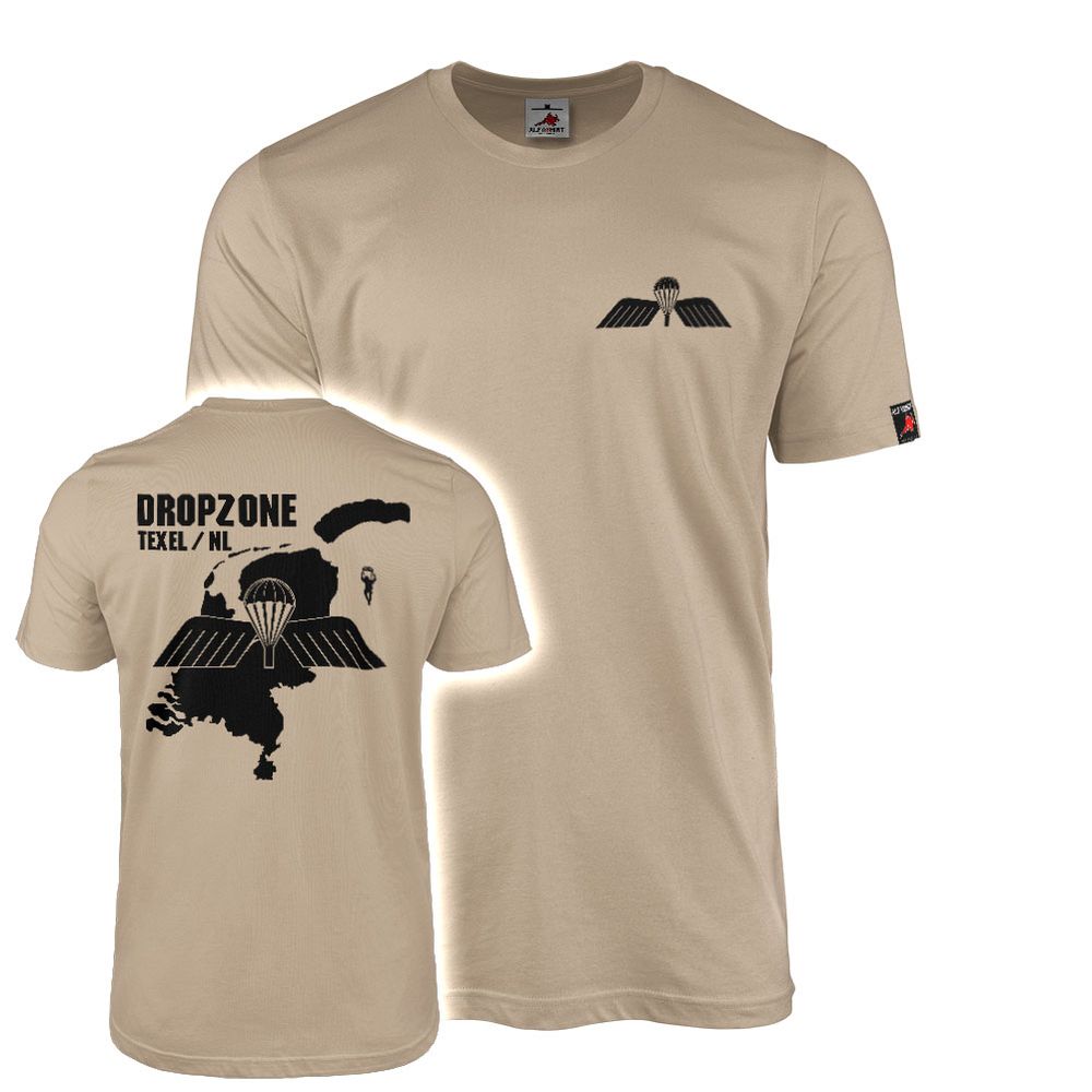 T-Shirt Sand Fallschirmspringer Abzeichen Dropzone Texel NL Niederlande #46562