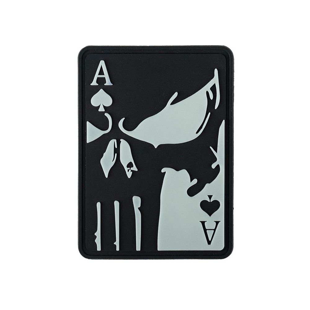 Rubber Patch PVC Ace of Spades Symbol Schädel Glow in the Dark Spielkarte#47802