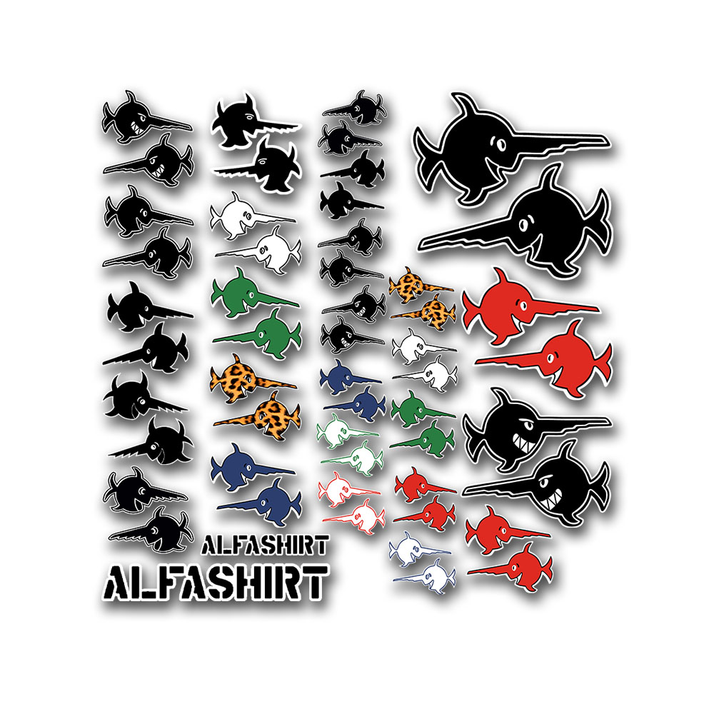 Aufkleber Set Alfashirt Sägefisch Schwertfisch verschiedene 100x45cm #A6382