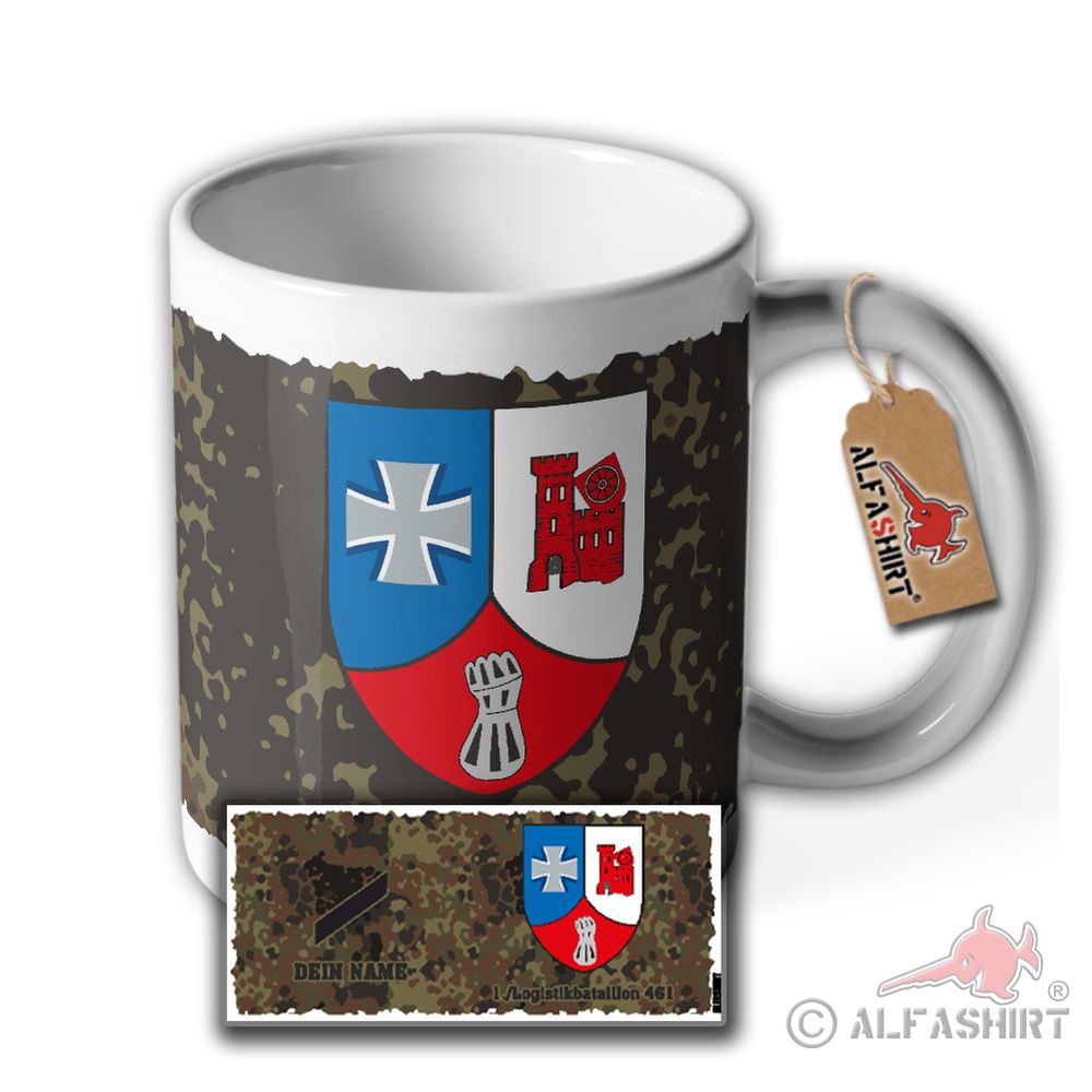Tasse Gefreiter mit Namen Personalisiert 1 Logistikbataillon 461 Wappen #41034