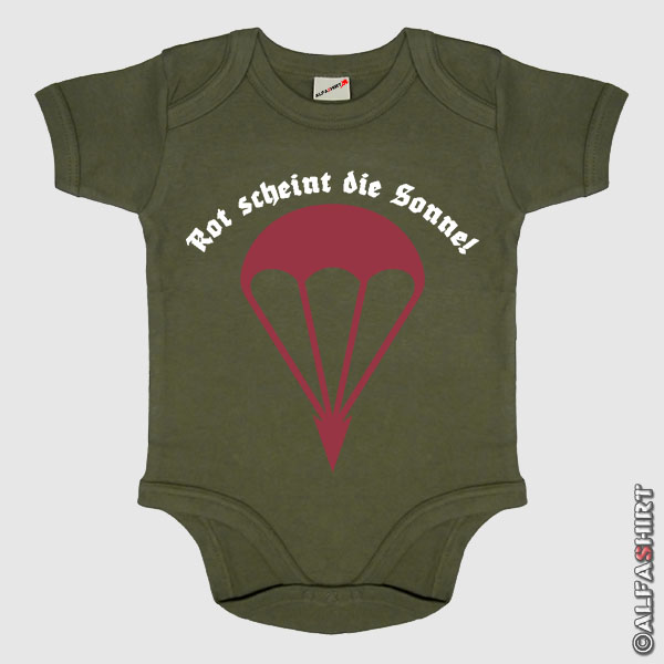 Baby Strampler Rot scheint die Sonne Fallschirmjäger Rundkappe Säugling #12197