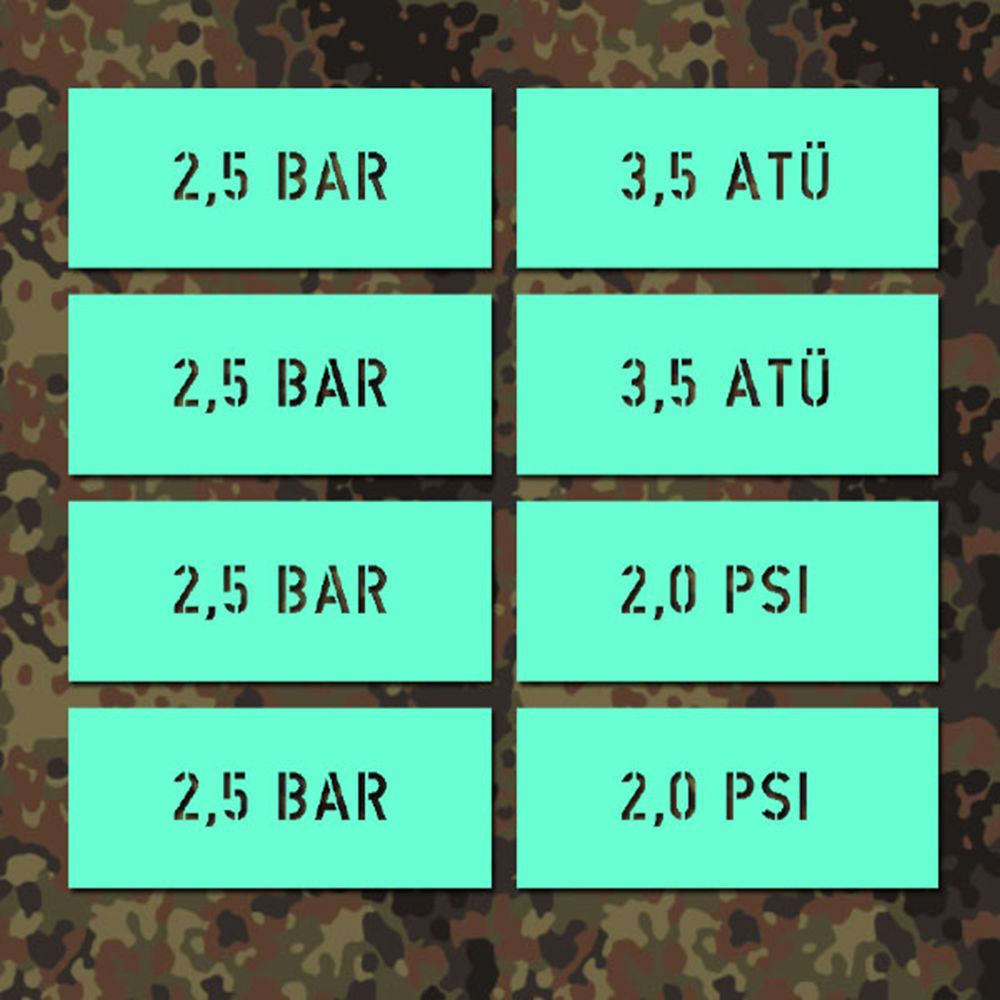 Lackierschablonen Aufkleber BAR ATÜ PSI Bundeswehr Reifendruck 15x15cm A477