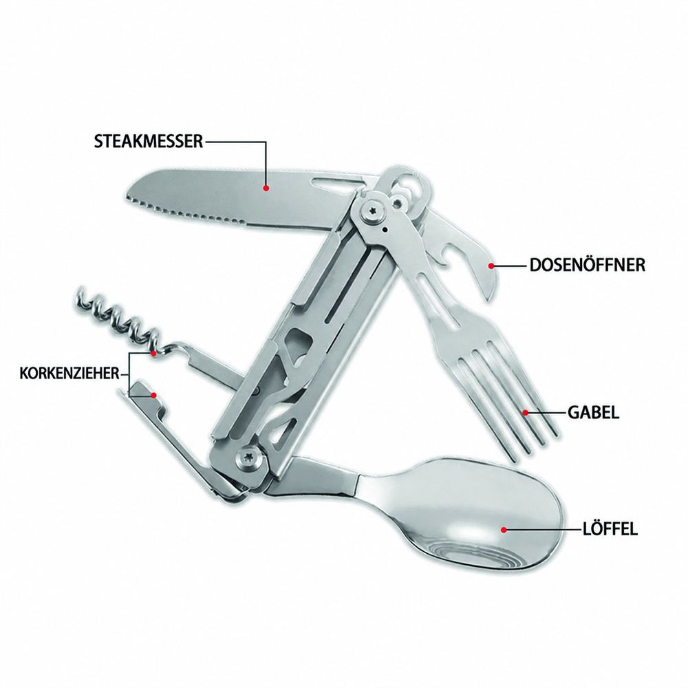 Essbesteck Camping Outdoor Werkzeug Taschenmesser Edelstahl #47976