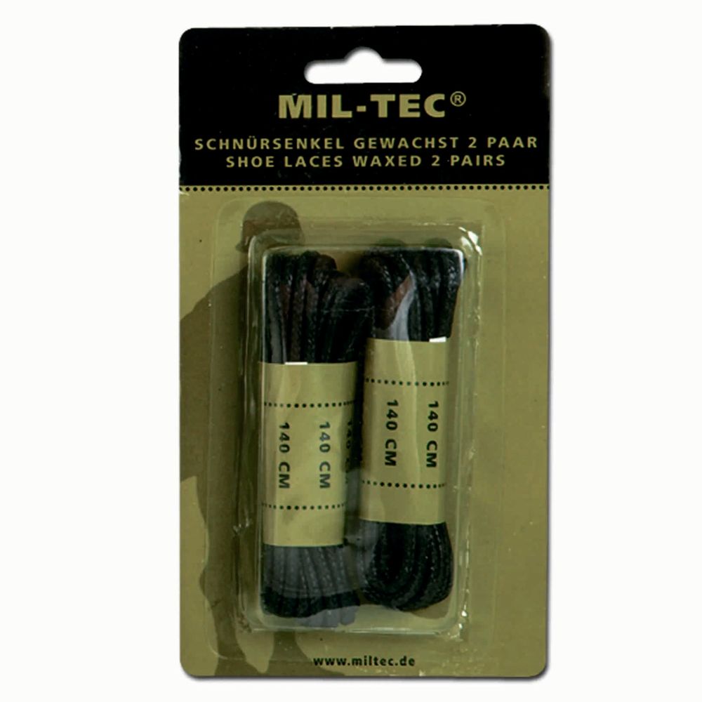 Shoelaces black waxed robust waterproof 140cm outdoor military #45618