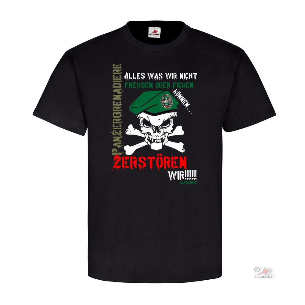 Panzergrenadiere Zerstören alles fressen PzGren Humor Fun BW T Shirt #20042