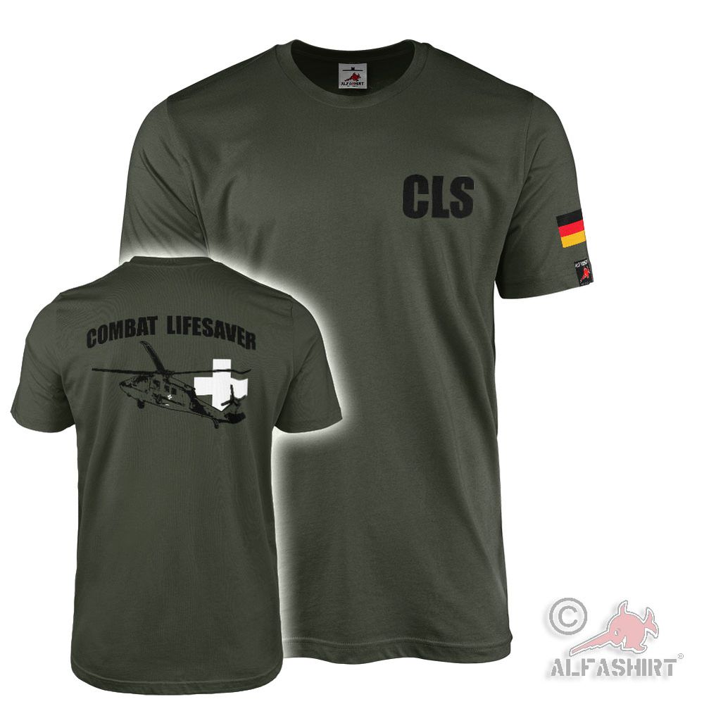 T-Shirt Olive Combat Lifesaver CLS Germany GER DE Flag Helicopter #45943