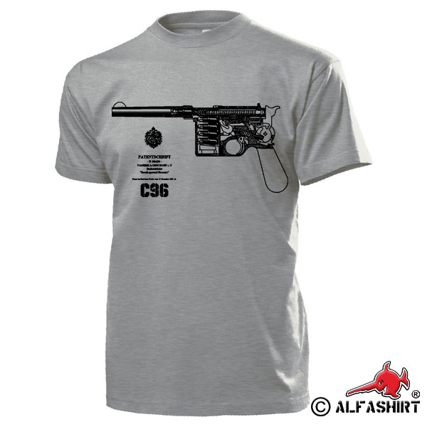 C96 Pistole Waffe Automatik Preußen Querschnitt Bauplan Offizier T Shirt #15476