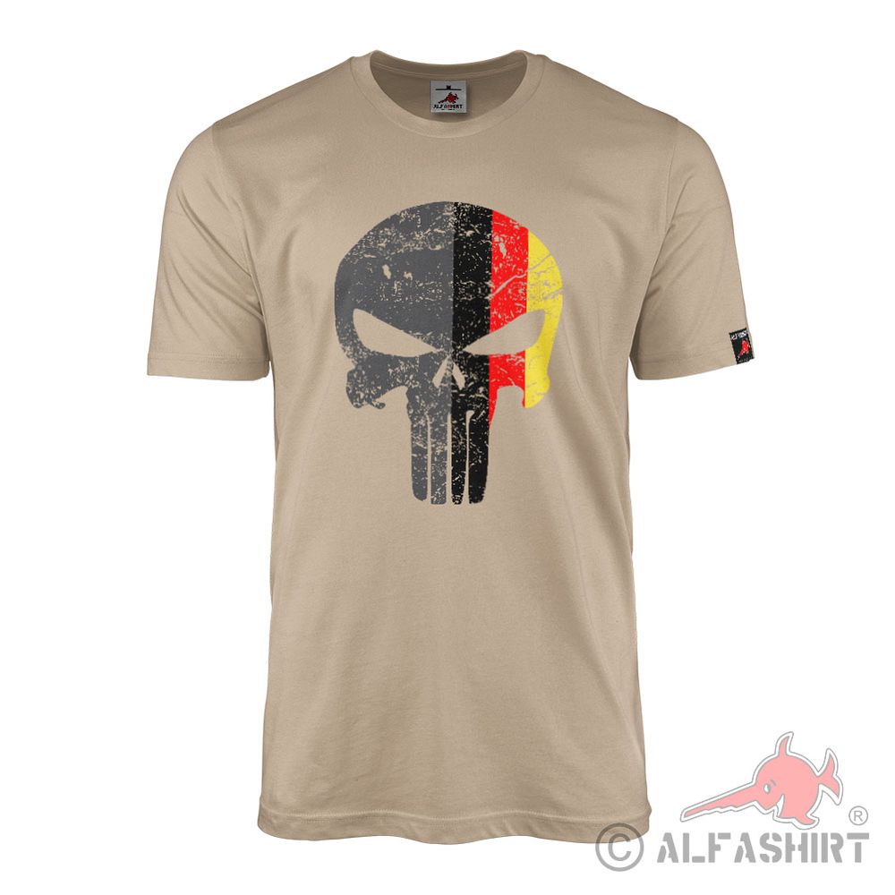 T-Shirt Punisher Skull German Skull Germany Flag BW Military #41733