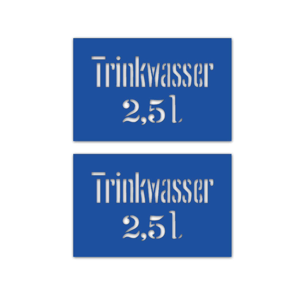 Lackierschablone Aufkleber 2er Set 10x5,6cm Trinkwasser 2,5l Liter #A7465